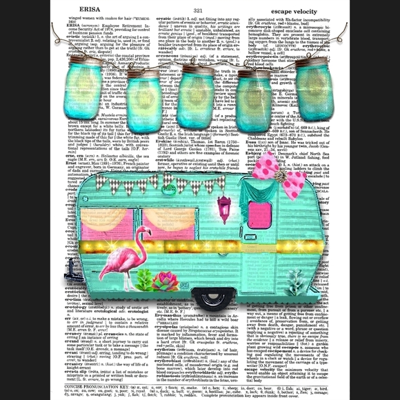 Turquoise Camper Flamingo Dictionary Art Print - Picture 4 of 4